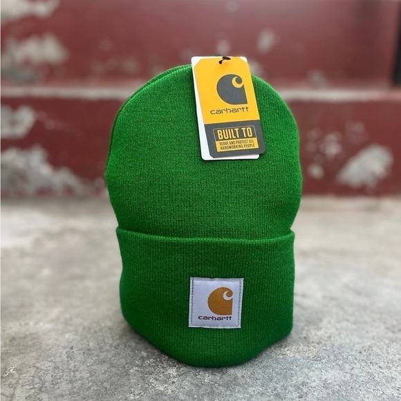 Carhartt Knit Cuffed Beanie Green Carhartt Beanie Patch NWT A18 GD8 - Picture 1 of 7